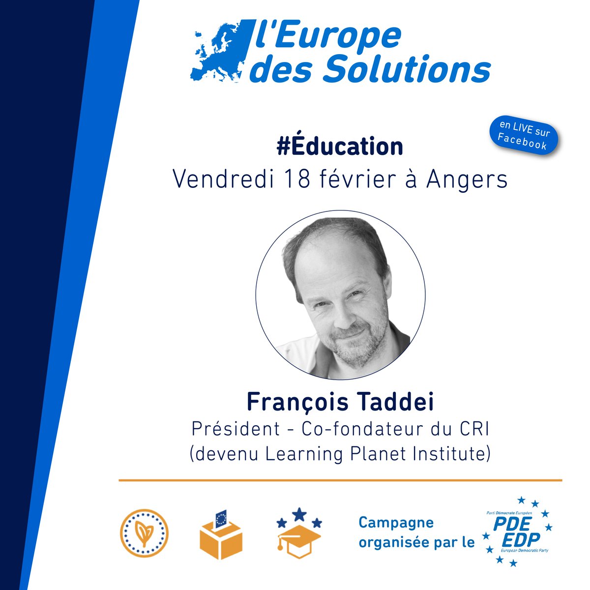 democrats_eu's tweet image. 🗳️♻️🇪🇺 Vendredi 18 février à 📍 Angers, à l&apos;occasion du lancement de l&apos;Europe des Solutions, retrouvez @FrancoisTaddei pour un Ask Me Anything sur le thème &quot;Aligner l&apos;#éducation avec les enjeux d&apos;un monde en mutation&quot;
👉bit.ly/EdS_1
#EuropeDesSolutions #Europe