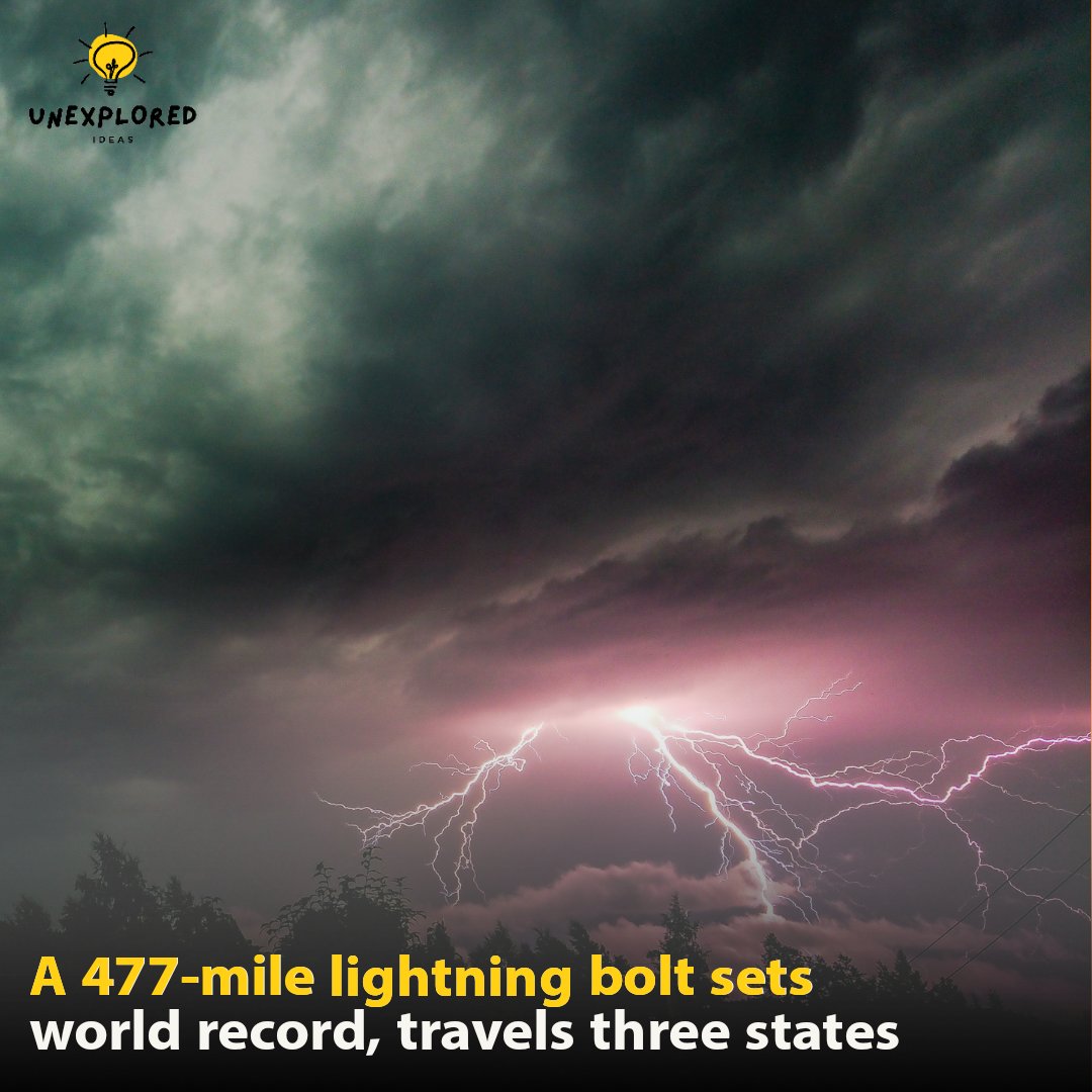 UnexploredIdeas's tweet image. A new world record lightning strike of 440 miles has been confirmed by the World Meteorological Organization, according to a Thursday announcement. The "megaflash" traveled that distance over parts of southern Brazil on Oct. 31, 2018.
#MegaFlash #lightningbolt #lightning