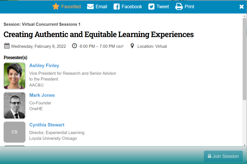 MarkJones_OneHE's tweet photo. If you are attending the virtual @aacu #GEPA22 conference, we'd love to see you on Weds 9 Feb at Concurrent Session #1. We're talking about authentic and equitable learning experiences, for students and faculty, with Cynthia Stewart, Abby Ferber and @ashleyfinleyphd https://t.co/ME6ULbEGo1