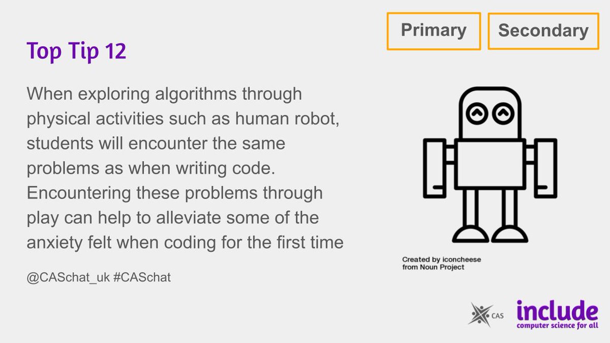 CASinclude's tweet photo. Need some top tips on how to teach Algorithms in an inclusive way? Check out our resources on @CompAtSch https://t.co/pss7VTzdYT and and join us to make more on the 2nd March with a Programming focus #CS4all #HackTheCurric #Programming #Inclusion #CASChat https://t.co/7FuaIw51fm