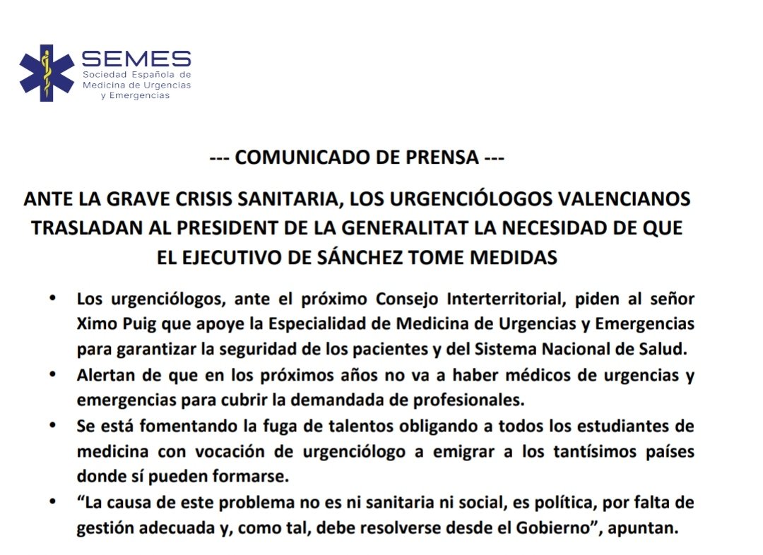 Los profesionales de Urgencias y Emergencias nos sentimos desalentados, es necesario solventar el problema de recursos humanos que garantice la seguridad del paciente y el futuro de nuestros servicios.
Solicitamos a <a href="/sanchezcastejon/">Pedro Sánchez</a> la creación de #EspecialidadUrgenciasYA