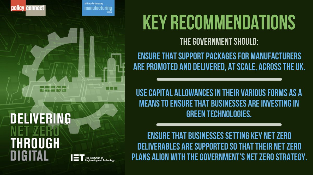 All-Party Parliamentary Manufacturing Group (@theapmg) on Twitter photo Delivering Net Zero Through Digital
Report calls for government to ensure that businesses setting key #NetZero deliverables are supported so that their net zero plans align with with government's #NetZeroStrategy.
#MFGNetZero #Digital
Read our report here: policyconnect.org.uk/research/deliv… Delivering Net Zero Through Digital
Report calls for government to ensure that businesses setting key #NetZero deliverables are supported so that their net zero plans align with with government's #NetZeroStrategy.
#MFGNetZero #Digital
Read our report here: policyconnect.org.uk/research/deliv…