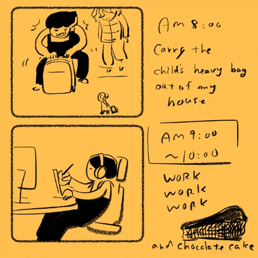 To me, a child's backpack is like 20 kg.#hourlycomicday #HourlyComicsDay2022  