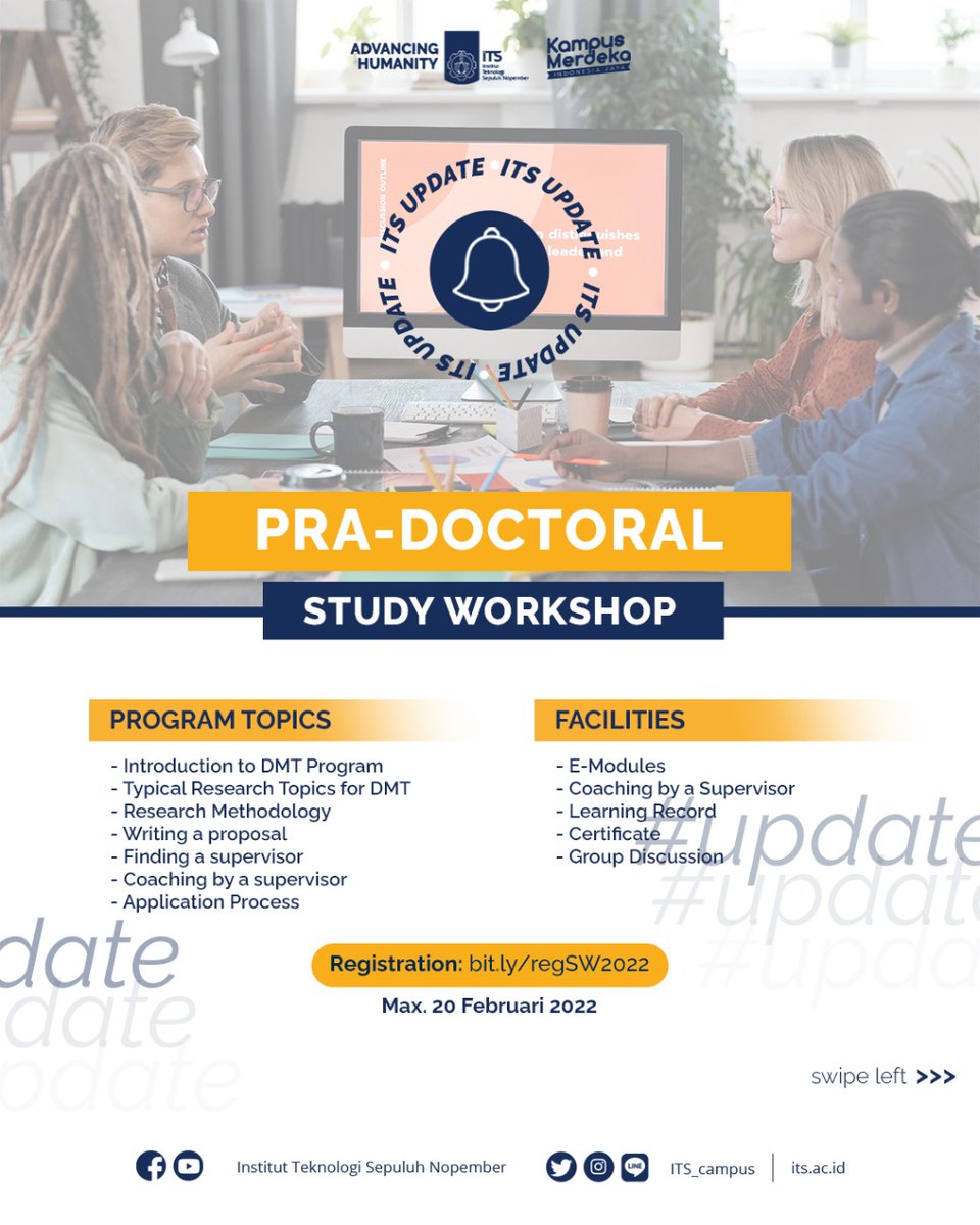 its_campus's tweet photo. #ITSUpdate

Anda sedang bingung ingin sekolah S3 tetapi tidak tahu apa yang perlu disiapkan? Executive Education ITS Proudly Present Pra-Doctoral Study Workshop (Online Program)

Start Program 25 Februari 2022-30 April 2022

#ITSCampus #ITSSurabaya #dmtits #doktormanajemen https://t.co/8xXSI1IiM0
