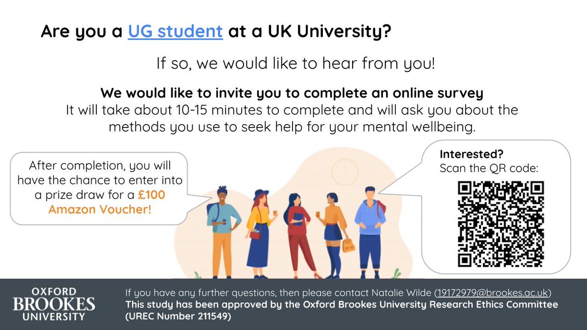 justnatwilde's tweet image. 🗣️ Calling all UK Undergrads
As part of my PhD research I’m currently running an online survey about help seeking for mental wellbeing as a university student.
If you are able to take part, please follow the link or scan the QR code below:
brookeshls.co1.qualtrics.com/jfe/form/SV_do…
Thank you! 😊