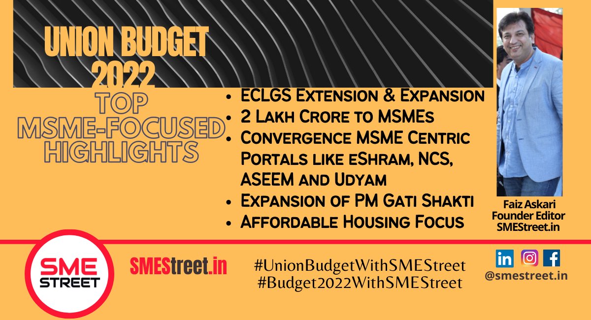SMEStreet_in's tweet photo. Here is an analysis of #UnionBudget2022 for entrepreneurs from #MSMEs and related sectors. 
https://t.co/shbwVOiq9S #Budget2022WithSMEStreet
#Budget2022 
@GoDaddy  @Nikhil_Arora17  @GoDaddy_India  @DineshAgarwal  @IndiaMART  @faizaskari @SMEStreet_in  @SMEStreetFoundn https://t.co/TQSkLdlJuG