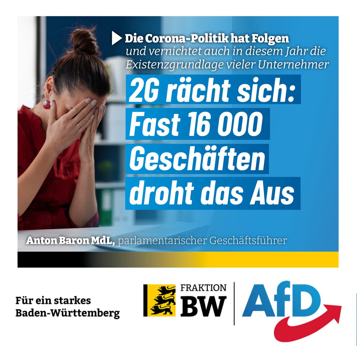 AntonBaronAfD's tweet image. 16 000 Läden droht allein in diesem Jahr das Aus. Vor allem 2G, durch das Ungeimpften monatelang der Zutritt zu vielen Läden verwehrt wurde, rächt sich nun. Wir warnen seit Beginn der unsinnigen 2G- und 2Gplus-Regelung vor den dramatischen Folgen für die Wirtschaft. #2GPlus #2g