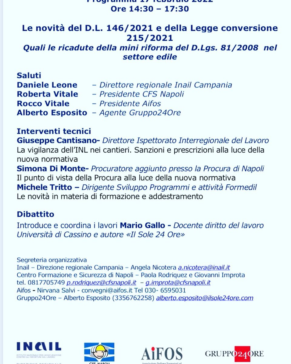 FormedilNapoli's tweet photo. Tornano “I giovedì della Sicurezza e della Prevenzione”
#CfsNapoli #giovedidellasicurezza https://t.co/9uRLvhqAYB