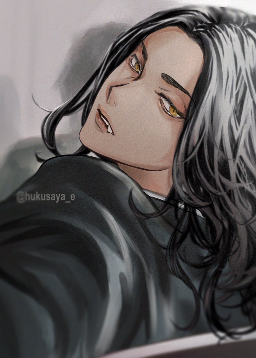 black hair 1boy male focus solo yellow eyes long hair looking at viewer  illustration images