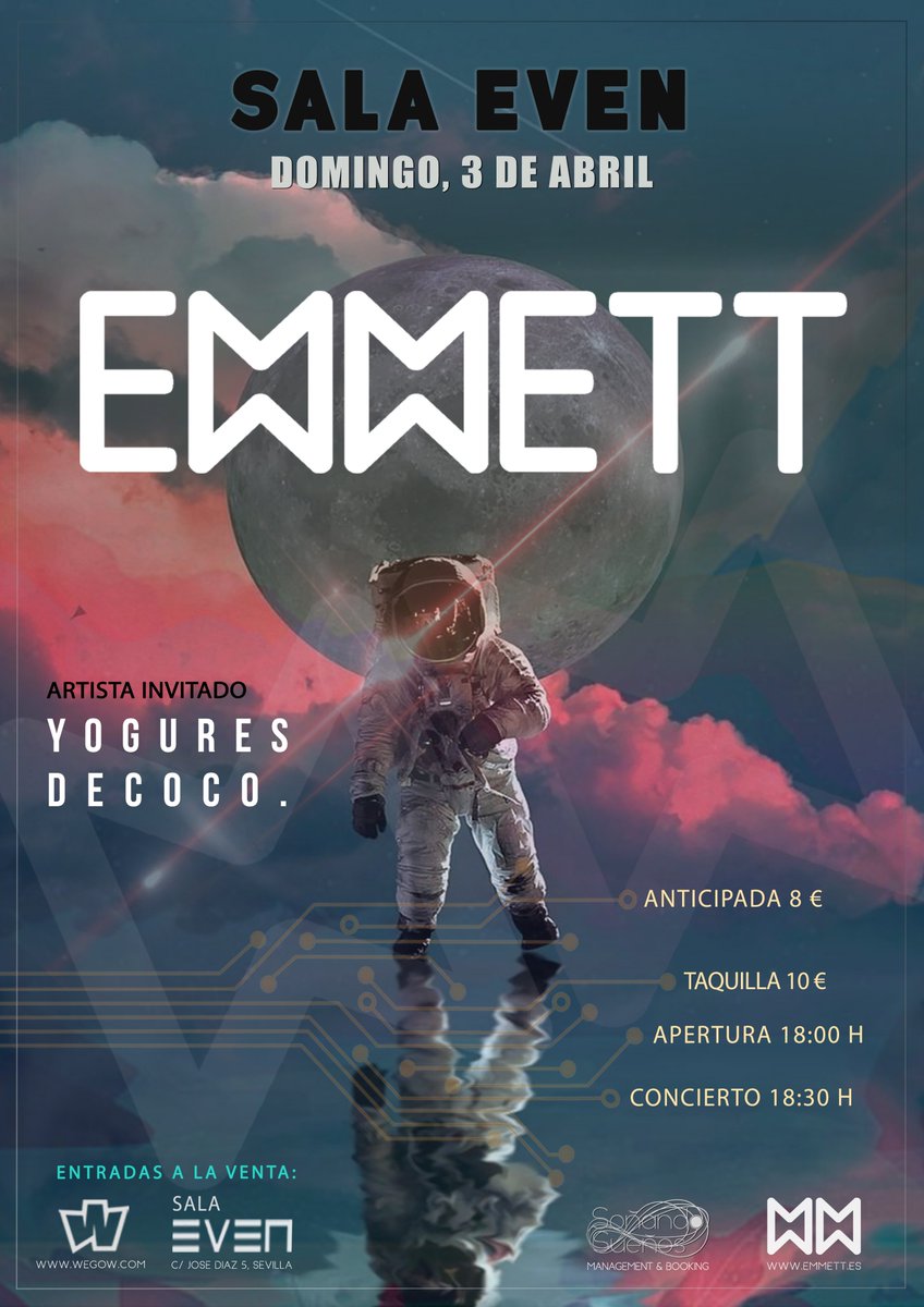 emmett_es's tweet photo. 💥⚡Fiestaaaaaa ⚡💥

¡Teníamos muchas ganas de volver a tocar en Sevilla y lo hacemos con los madrileños @yoguresdecoco!

El domingo 3 de abril estaremos en la Sala Even con el modo fiesta ON ❤️ 

Anticipadas a 8€, pilla ya tu entrada en Wegow 👉 
https://t.co/ohGwb1tEZq https://t.co/oN7mRcPEe8