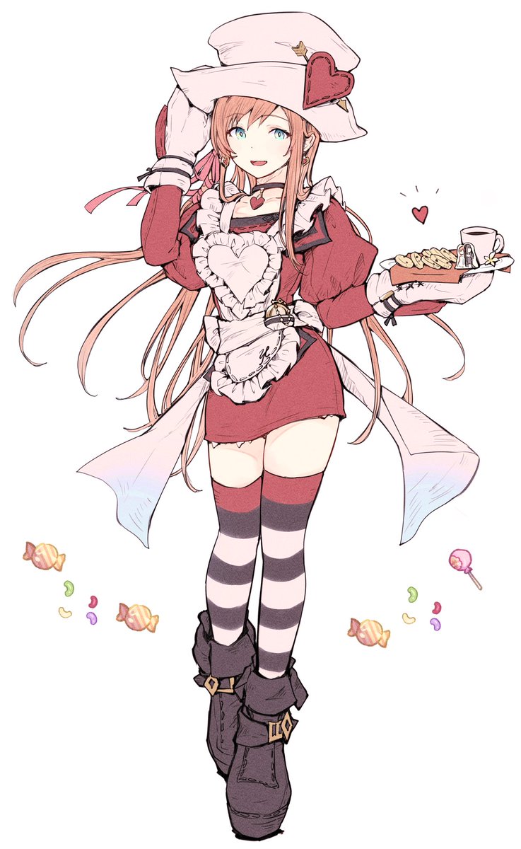hyur solo food long hair thighhighs apron striped thighhighs  illustration images