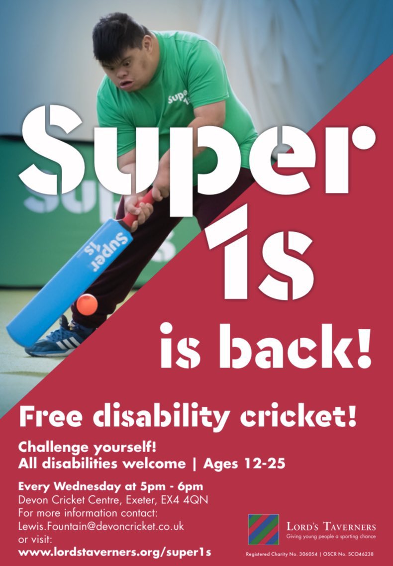 🚨 FREE CRICKET SESSIONS 🚨

🏏 Exeter Super 1s cricket returns tonight at 5pm!

🏏 Free Weekly cricket sessions for anyone with a disability