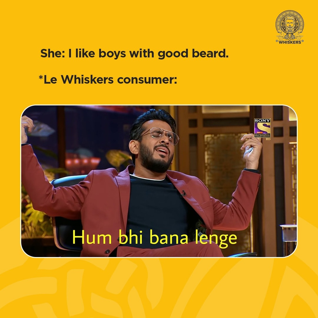 This bearded confidence is not "Doglapan" 😉

Grow that confidence with Whiskers beard products! 

#Whiskers #Beard #AmanGupta #boAt #SharktankIndia #BrandMemes #BeardLover #BeardOil #BeardWash #GroomingProducts #SharkTankIndiaMemes