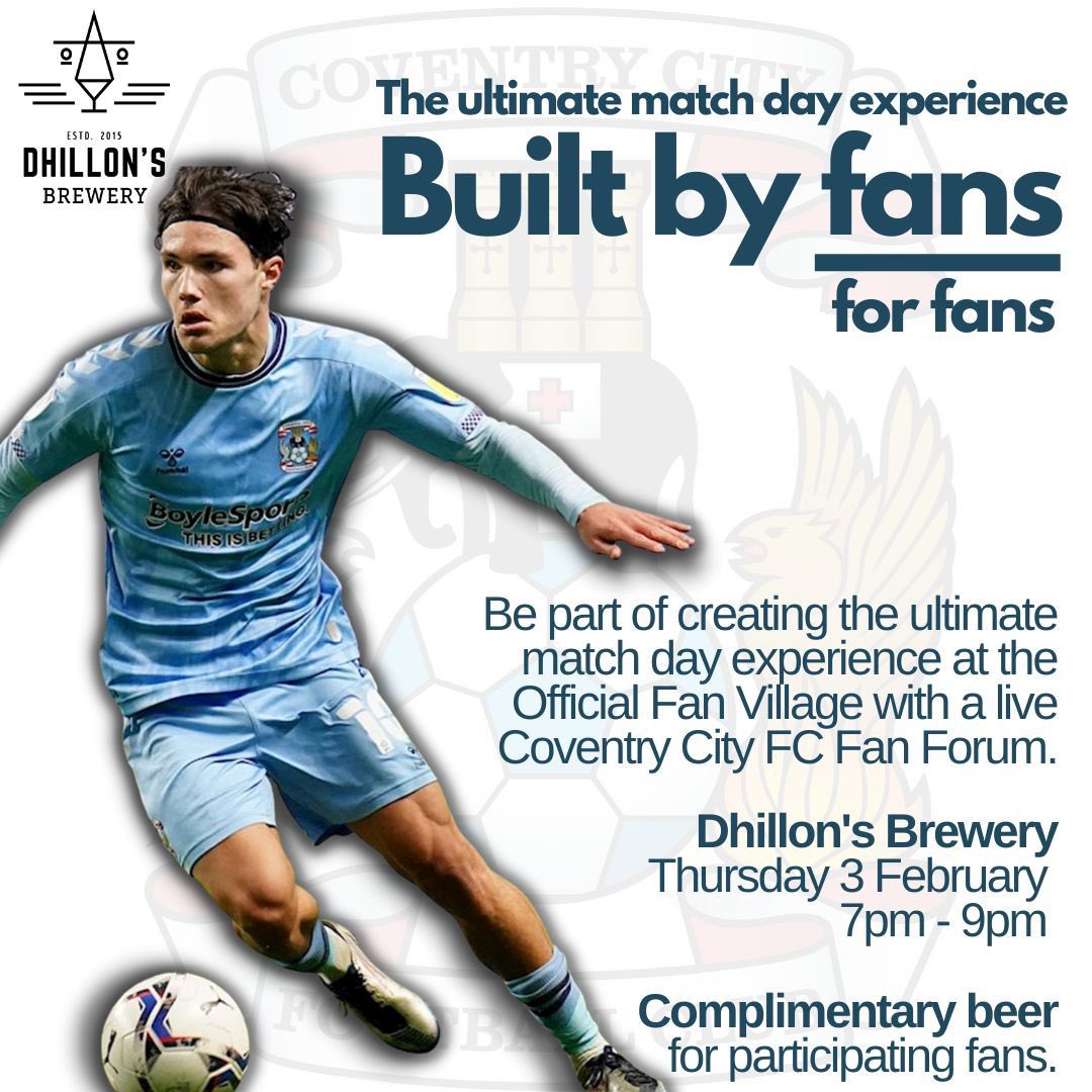 So who’s popping along tomorrow to put forward there suggestions on how to better improve the matchday experience @DhillonsBrewery be great to see you all from 7pm #pusb #ccfc #fansvillage #fsa #MatchDaySorted