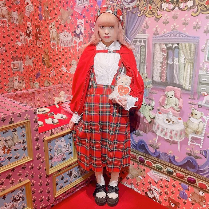 HEIHEI 赤 チェック 吊りスカート HEIHEI on X: 