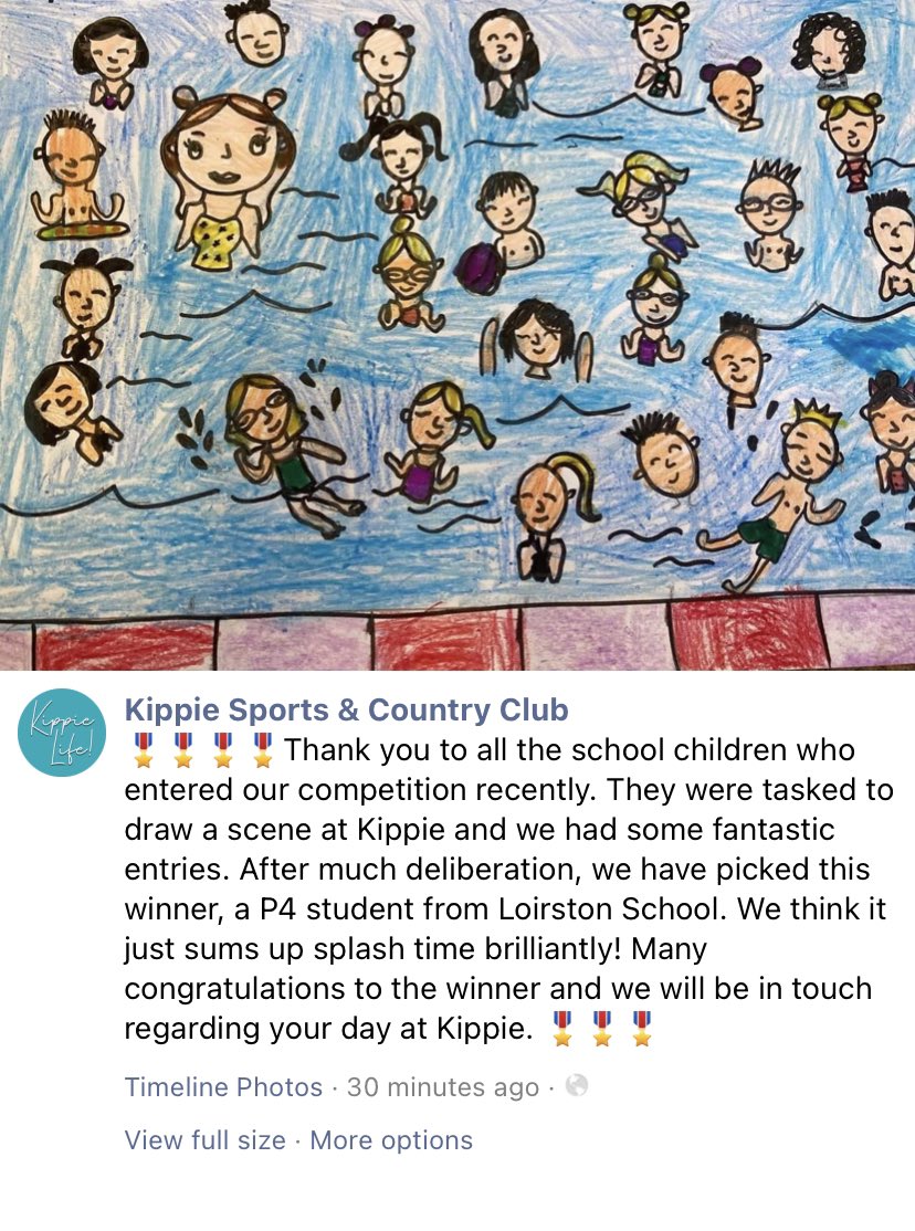 LoirstonPrimary's tweet photo. WINNERS! 👏🏼 🌟 Fantastic work by our P4 children! They designed and created a picture of the whole class enjoying swimming at the Lodge with their teacher, Miss McFarlane! Thanks to @kippielodge for our prize of afternoon sporting fun! We can’t wait!!! #teamloirston #community https://t.co/xdEkOu1tR6