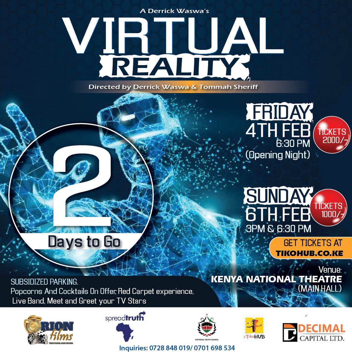smollomax's tweet photo. Two days to the #virtualreality Show. Theatre Revelutionized. Friday 6.30pm, Sunday 3pm and 6.30pm.#kenyaculturalcentre. https://t.co/K2g9fdGlJ3