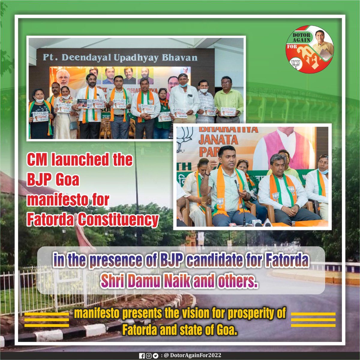 DotorFor's tweet photo. CM launched the BJP Goa manifesto for Fatorda Constituency. https://t.co/BQv7rvgZqS