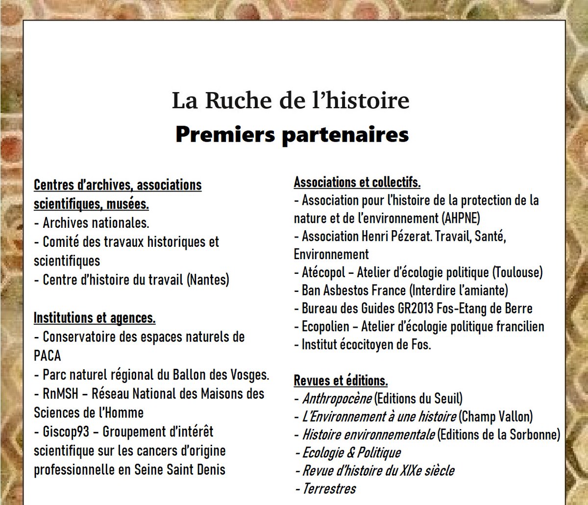 le_ruche's tweet photo. Voici les premiers partenaires de "La Ruche de l'histoire. Printemps de l'histoire environnementale", initiative d'histoire publique en juin 2022. Deadline pour les propositions : 1er mars ! Plus d'informations sur le site. #envhist @ahcesr @rn_msh 
https://t.co/wf1vlBfdfG https://t.co/oEg8wUdeU6