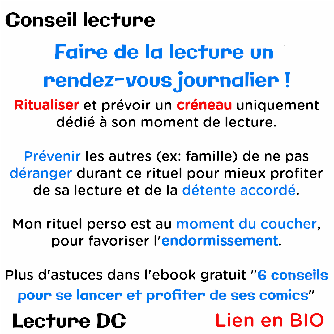 LectureDC's tweet photo. 🕐📖Le but est de ritualiser un moment unique dédié à la #lecture pour faire réduire sa #PAL, se détendre durant sa journée.
Extrait ebook gratuit "6 conseils pour se lancer et profiter de ses #comics" sur https://t.co/GU4oacgEcH 

#DC #Marvel #Batman #BD #Geek #SpiderMan #books https://t.co/PV2d2wS4wX