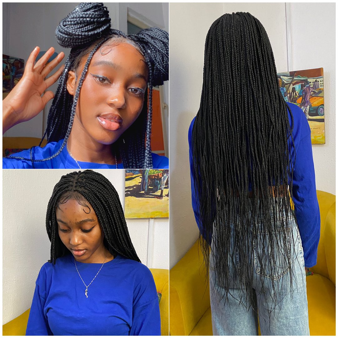 Don’t you just love a glueless frontal braids wig? We absolutely do, and we are sure you will too! 

Watch out for next post to see how this was achieved ☺️
Please RT

#frontalwigs #wigsinlagos #braidswig #knotlessbraidswig #frontal #wigsinabuja #wigsinlagisNigeria #wigs