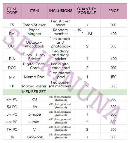 seukinuna's tweet photo. [WTS/LFB] Ph 
Season's Greetings 2022 Tingi
- All on-hand: check thread for photos
- 3-day reservation
- comment mine + item code
loc: QC, Marikina
mop: Gcash, Metrobank
same day delivery: Grab, Lalamove 
other mod: LBC, GGX

lfs wtb sg ph bts RM Jin Suga Jhope Jimin V Jungkook https://t.co/CS1ZsVqe7O