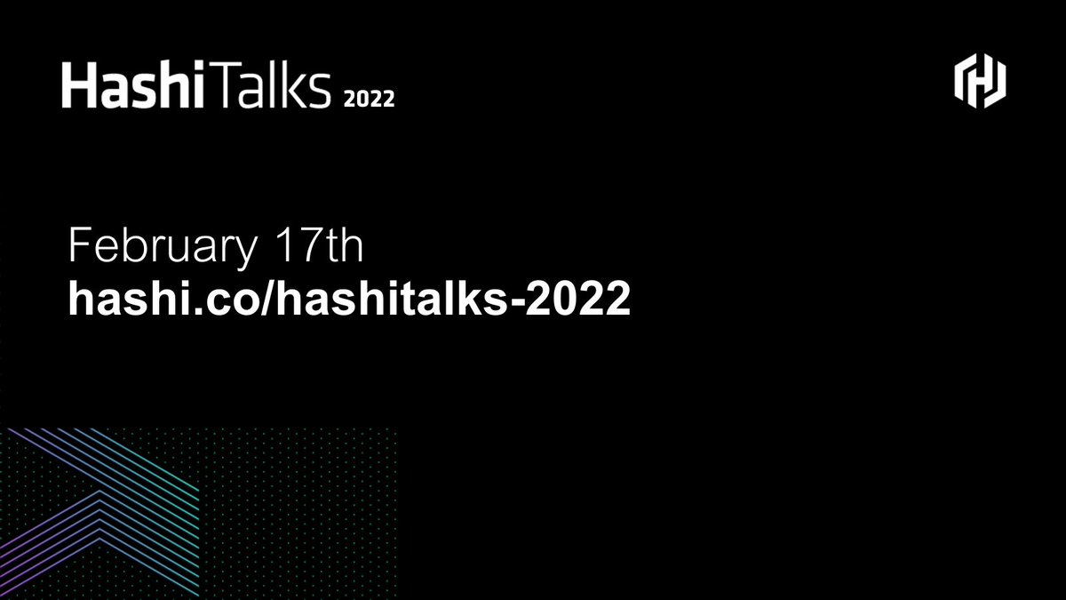 HashiCorp (@hashicorp) on Twitter photo The #HashiTalks 2022 schedule is confirmed for 24-hours of use cases & demos ranging from building a #devopsdojo with <a href="/bradmccoydev/">Brad McCoy</a>, to reducing #cloudwaste with <a href="/ciscoconsultant/">Shlomo Bielak</a>, & capturing Nomad Events with <a href="/mrkaran_/">Karan Sharma</a>.
View schedule & join us February 17 hashi.co/hashitalks-202… The #HashiTalks 2022 schedule is confirmed for 24-hours of use cases & demos ranging from building a #devopsdojo with <a href="/bradmccoydev/">Brad McCoy</a>, to reducing #cloudwaste with <a href="/ciscoconsultant/">Shlomo Bielak</a>, & capturing Nomad Events with <a href="/mrkaran_/">Karan Sharma</a>.
View schedule & join us February 17 hashi.co/hashitalks-202…