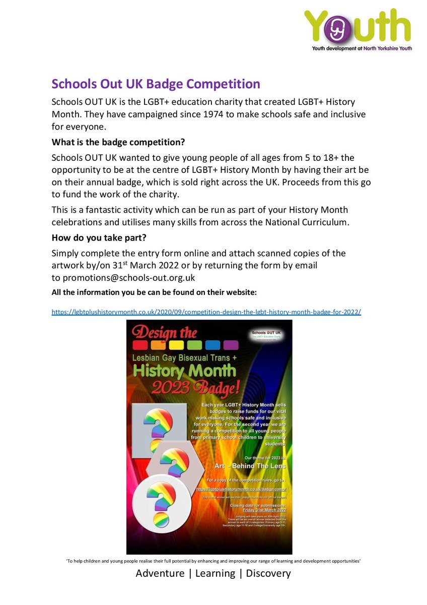 EasingwoldYouth's tweet photo. February is LGBT+ History Month! Here are some resources from our friends at NYY! #Pride #WelcomeAll https://t.co/Yc9GRsCSv0