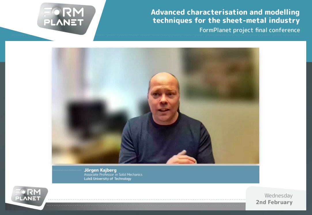 Formplanet_EU's tweet image. Starting now the 2nd session of #FormPlanet Final Conference with Jörgen Kajberg, Associate Professor at @LTUniv, delivering the presentation &quot;Experimental and numerical methods for #EdgeCracking and #crashworthiness prediciton&quot;

👉 formplanetconference.eu