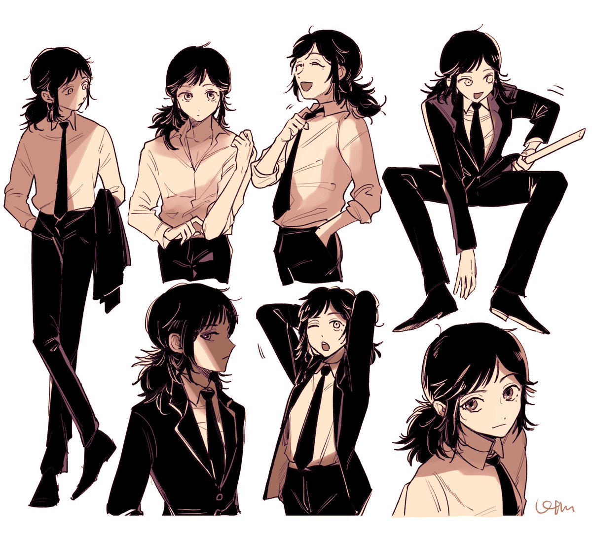 1girl necktie black hair shirt jacket black necktie white background  illustration images