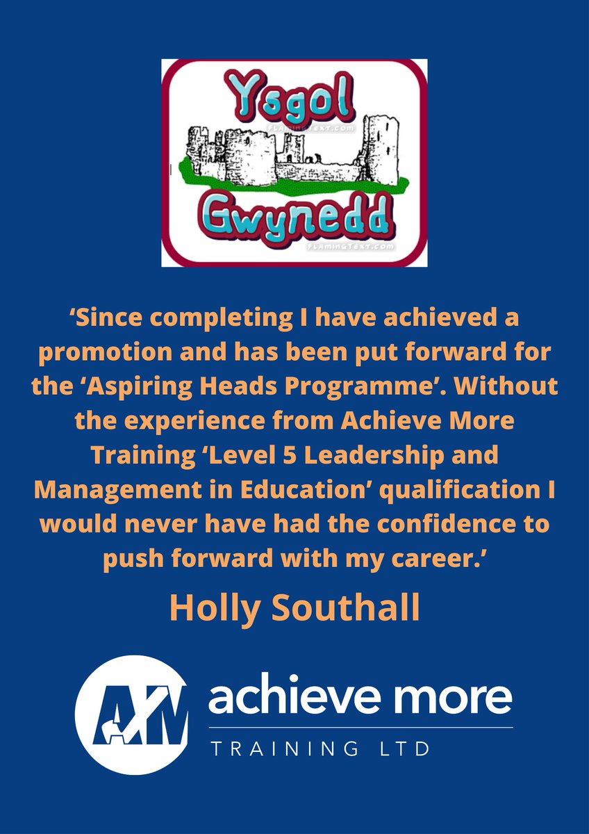 AchieveMore5_'s tweet image. Holly Southall from Ysgol Gwynedd Flint, had great feedback about our Level 5 Leadership and Management course and said it gave her confidence to push forward with her career! For more info email⤵️ ✉️info@achievemoretraining.com
#AMT #AWweek #achievemoretraining