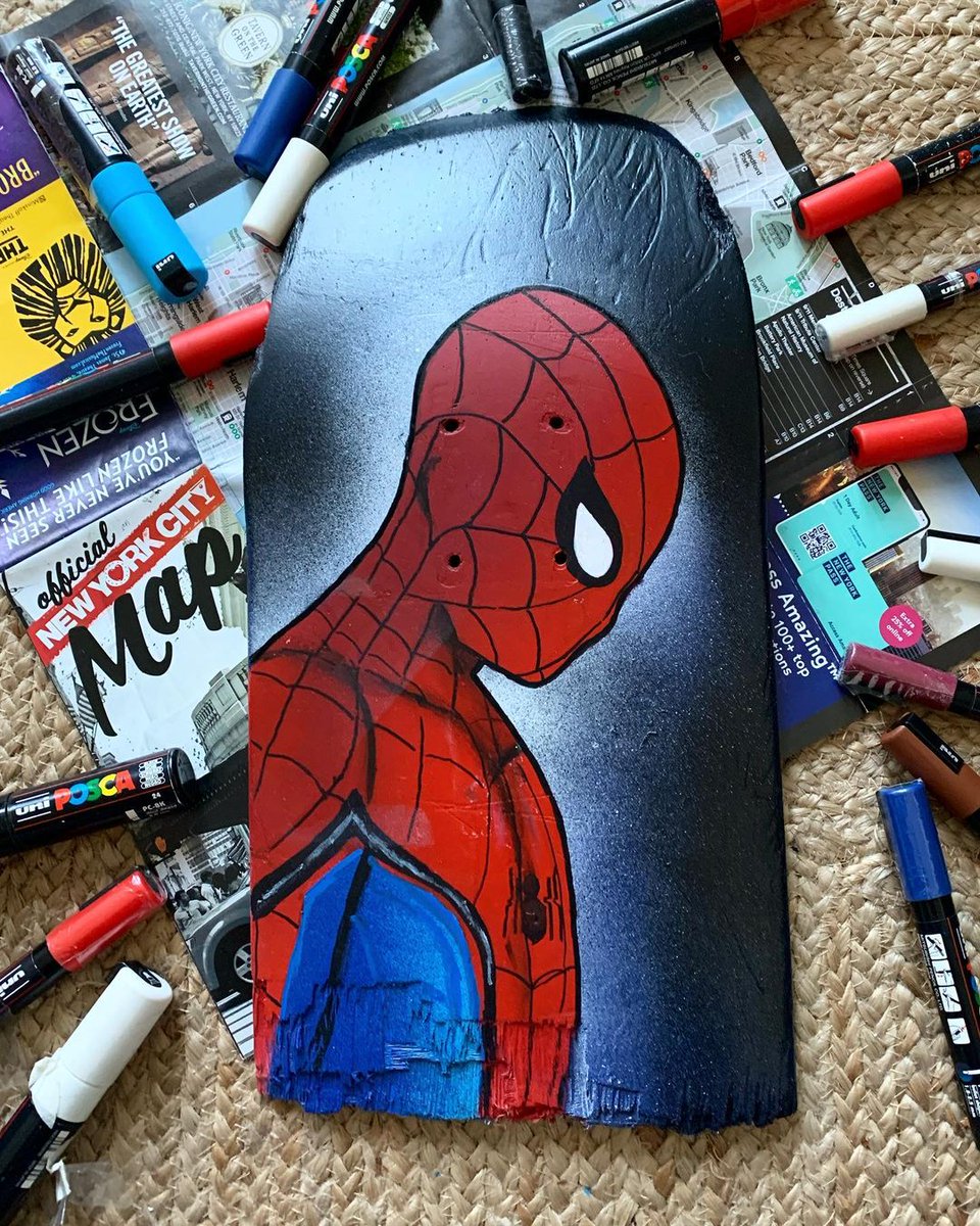 Have you seen the new Spiderman? No spoilers please! 👀 This is EPIC @mow.arts 

 #customdeck #custom #customskateboard #POSCAdeck #POSCAboard #customize #POSCAfashion #skate #skateboarding #Spiderman #POSCASpiderman #Spidermandeck
