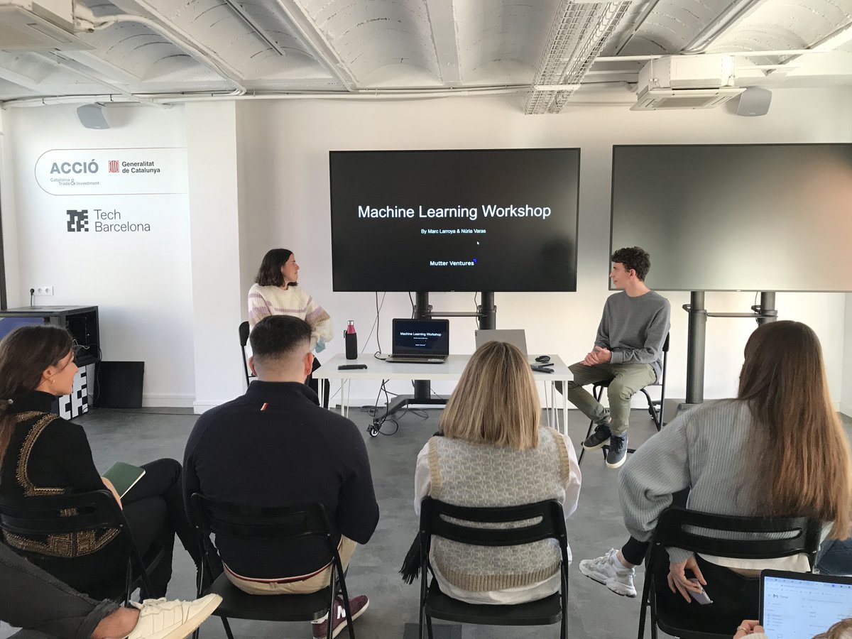 MutterVentures's tweet photo. Machine Learning Workshop II🤖💭

This morning, Núria Varas &amp; Marc Larroya from the #IT department, gave the 2nd session of the #MachineLearning training.

There, everyone at @MutterVentures was able to see how Machine Learning can be applied to the company’s day to day issues. https://t.co/BSc8Y9714C