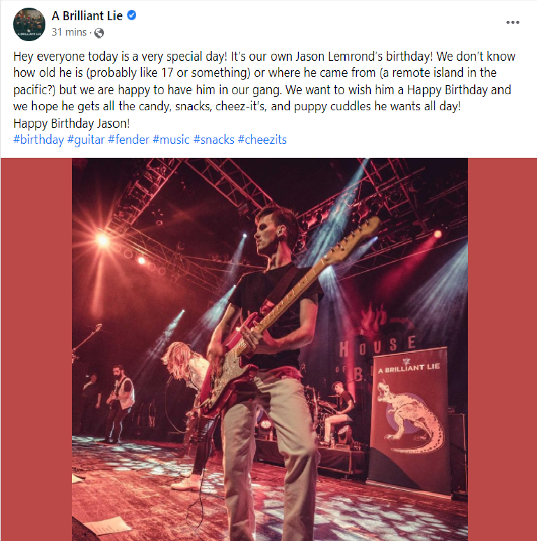 <a href="/ABrilliantLie/">A Brilliant Lie</a> Birthday Alert. Happy Birthday <a href="/ABLJason/">Jason William</a>!