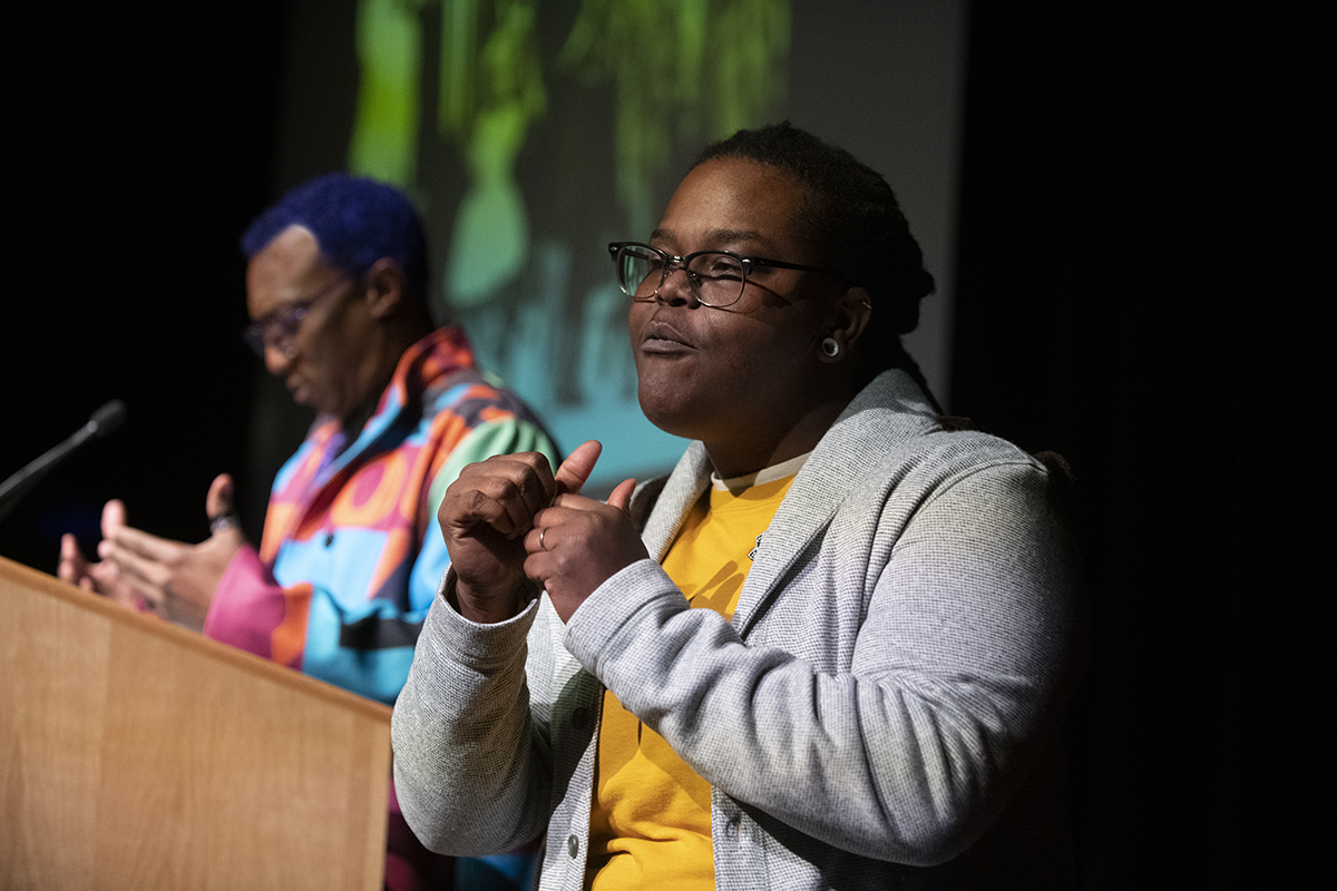RITtigers's tweet photo. .@RITNTID Senior Lecturer @tfwarfield delivered the keynote address, "A Legacy of Art," at RIT's annual Let Freedom Ring event celebrating Martin Luther King Jr. Day hosted by @RITDiversity. @RITPresident also addressed the gathering. More photos at: https://t.co/0kmUtFCv6C https://t.co/ysNGDRPXdz