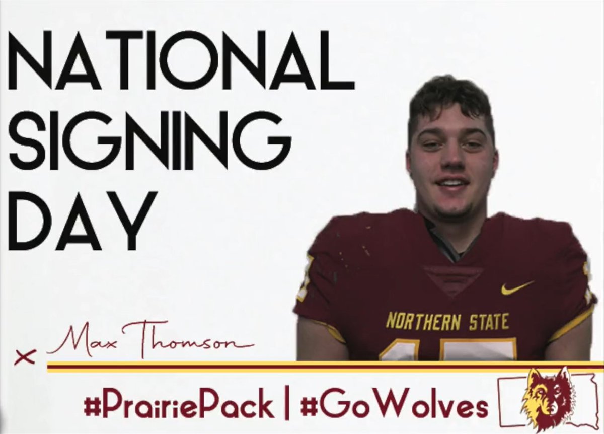 Congratulations to Max Thomson for officially signing with Northern State University football today! <a href="/Max_Thomson5/">Max Thomson</a> <a href="/NSUWolves_FB/">Northern State Football🐺 🏈</a> #GoWolves <a href="/ArgusSports/">Argus Leader Sports</a> 
Once a Warrior, Always a Warrior! We are proud of you!
#IAmAWarrior