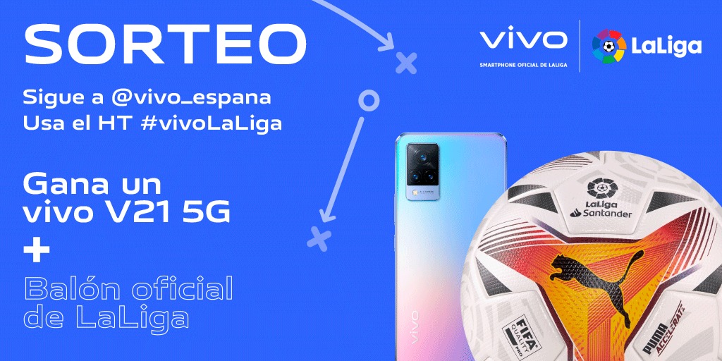 Oye, hemos pensado… ¿por qué esperar tanto para empezar a celebrarlo? 
¡Dentro SORTEO de un  vivo V21 5G y un ⚽ oficial de <a href="/LaLiga/">LALIGA</a>!
👉 Síguenos
👉 Utiliza el HT #vivoLaLiga
👉 Tienes hasta las 20h para participar
Si conseguimos ser TT me guardo una sorpresita... ¡no digo más!