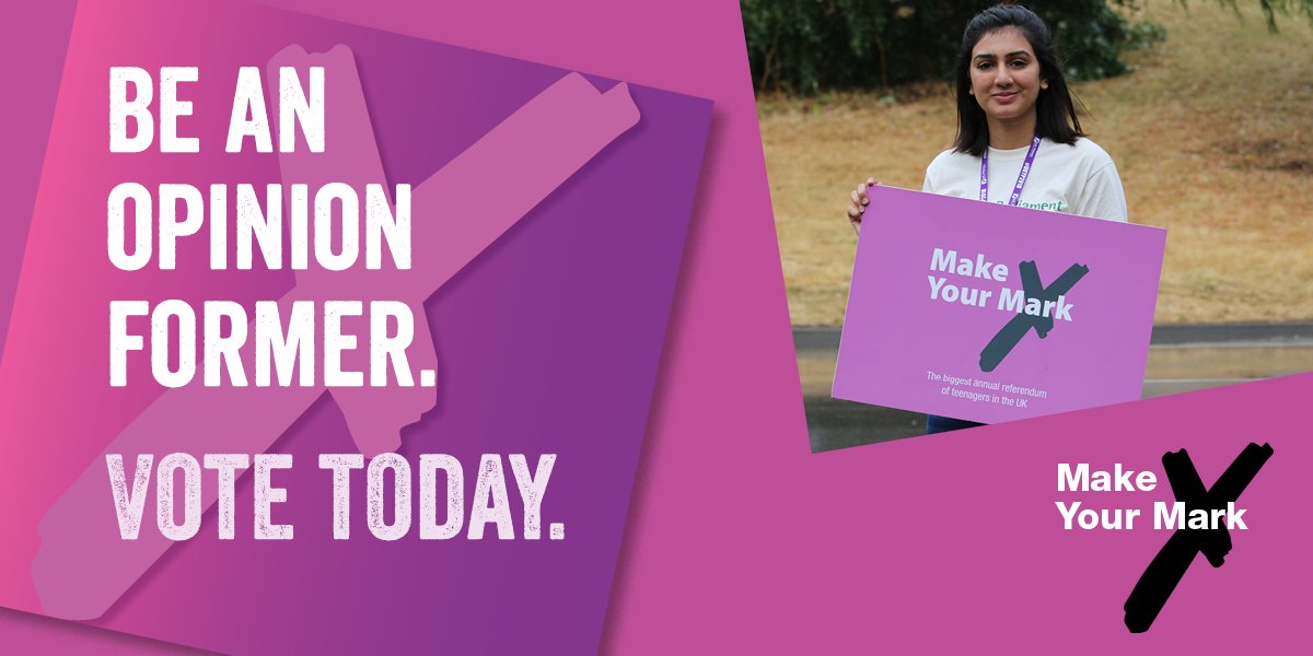 Voting for this year’s Make Your Mark is now open. If you’re aged between 11-18, make sure you vote on the issues that matter to you. Vote online : bit.ly/3u9q1mr
