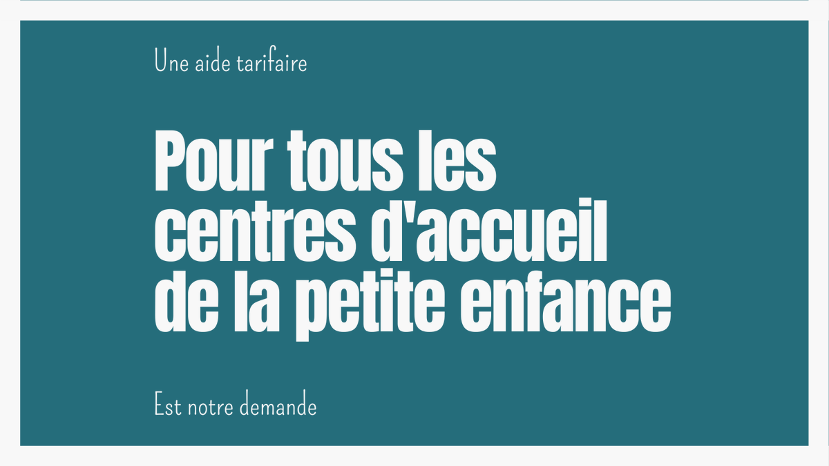 INSTITUTIONS
Notre demande, qui semble progressivement générer des réponses institutionnelles cohérentes, est la distribution d'aides tarifaires à l'ensemble des micro-crèches déployées sur le territoire.

#Parents #enfants #Enfance