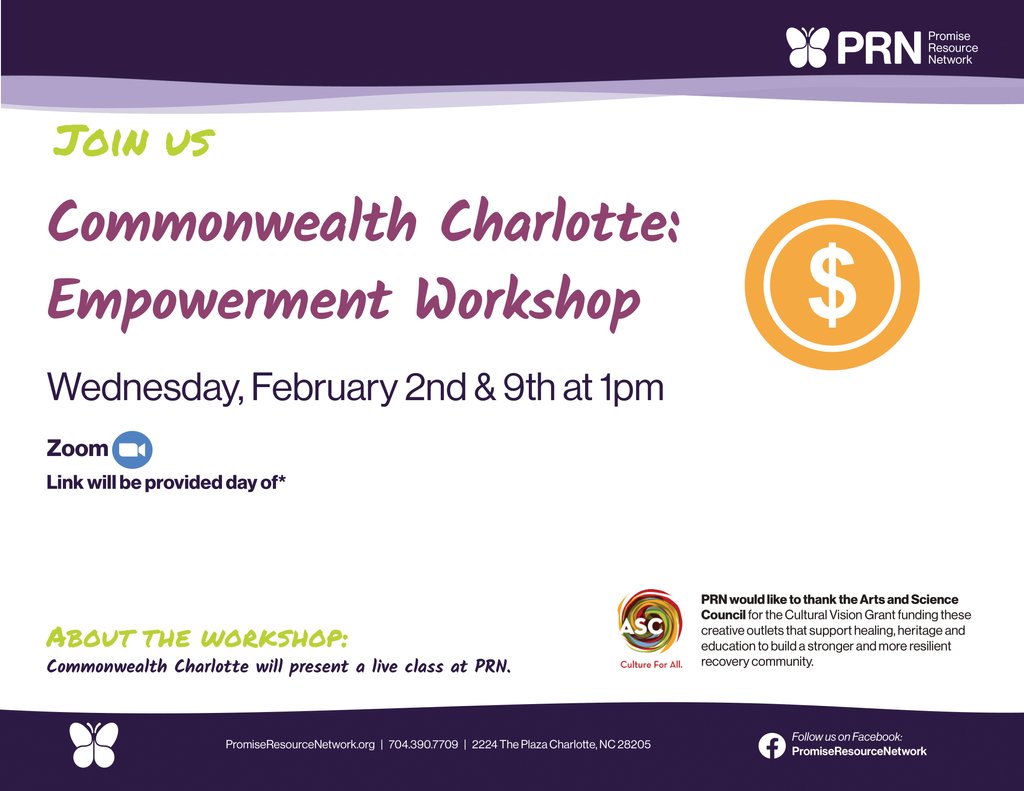 Promise Resource Network (@prn_recovery) on Twitter photo If you are interested in attending this workshop via Zoom, please reach out to Sharon at sgalusky@promiseresourcenetwork.org or call our Welcome Desk at 704.390.7709. If you are interested in attending this workshop via Zoom, please reach out to Sharon at sgalusky@promiseresourcenetwork.org or call our Welcome Desk at 704.390.7709.