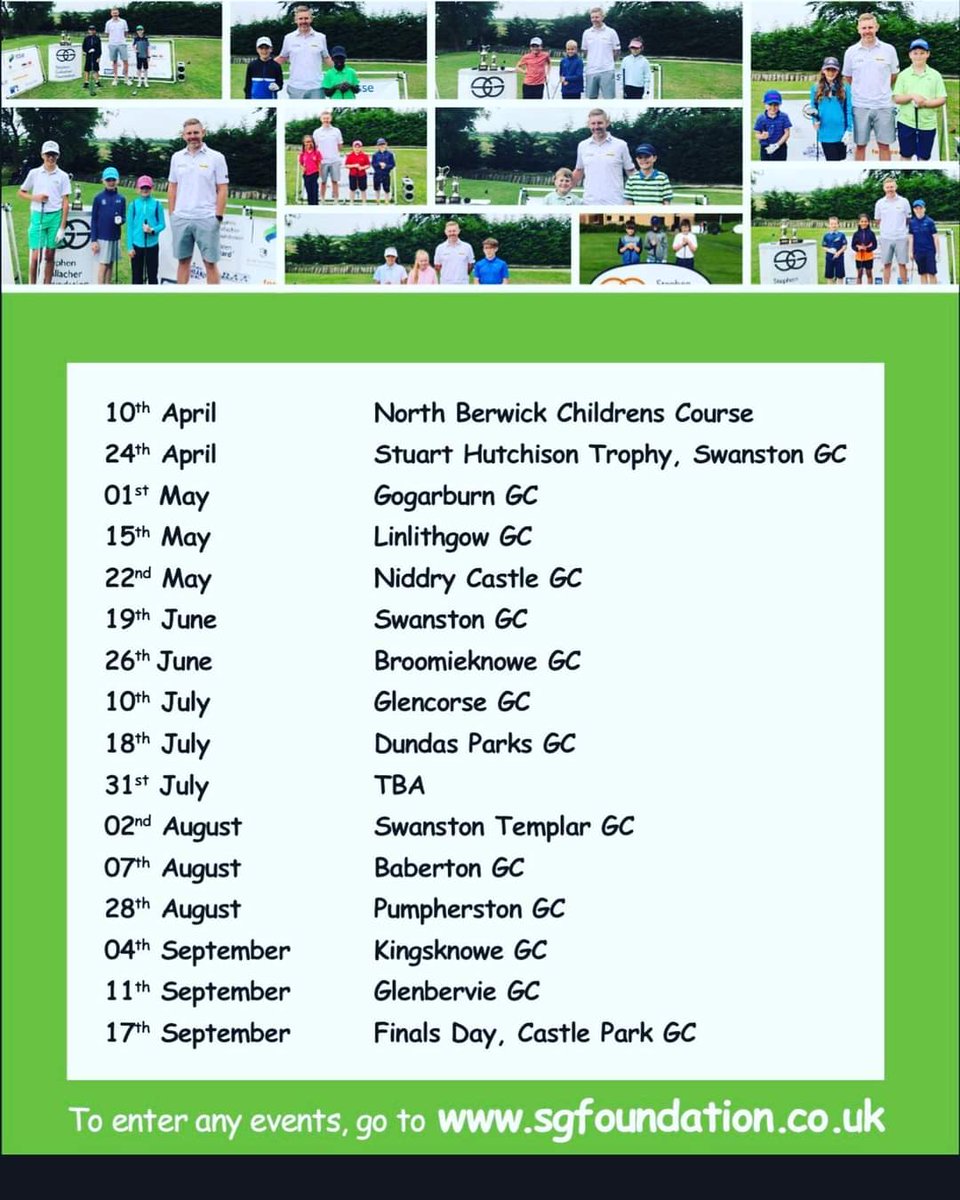 Stephen Gallacher Foundation (@sgfgolf) on Twitter photo For the next generation of boy & girl golfers, our Under 14 Flag & Strokeplay events for 2022 are now live. Enter via our website sgfoundation.co.uk
๐๏ธโโ๏ธ๐๐ผโณ๏ธ
<a href="/stevieggolf/">Stephen Gallacher</a>
<a href="/ScottishGolf/">Scottish Golf</a>
<a href="/BDFoundation_/">Barrie Douglas Foundation</a>
<a href="/paullawriefound/">Paullawriefoundation</a> <a href="/robrockgolftour/">Rock Junior Golf League</a> <a href="/juniorgolfscot/">Junior Golf Scotland</a> For the next generation of boy & girl golfers, our Under 14 Flag & Strokeplay events for 2022 are now live. Enter via our website sgfoundation.co.uk
๐๏ธโโ๏ธ๐๐ผโณ๏ธ
<a href="/stevieggolf/">Stephen Gallacher</a>
<a href="/ScottishGolf/">Scottish Golf</a>
<a href="/BDFoundation_/">Barrie Douglas Foundation</a>
<a href="/paullawriefound/">Paullawriefoundation</a> <a href="/robrockgolftour/">Rock Junior Golf League</a> <a href="/juniorgolfscot/">Junior Golf Scotland</a>