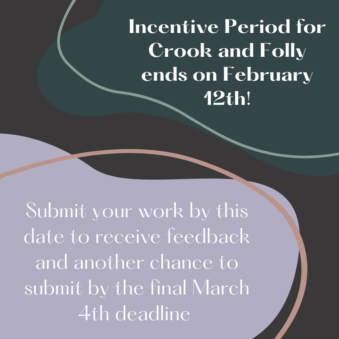 crookandfolly's tweet photo. Remember that incentive period ends in less than two weeks! We’re so excited to read your work ✨ https://t.co/dcoJqUy2Lf