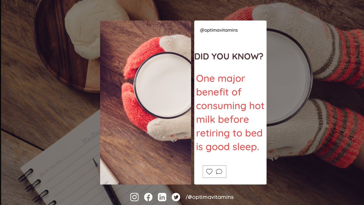 optimavitamins's tweet photo. Warm milk helps you sleep at night and is rich in calcium and fiber!

#milk #health #HealthyLiving #healthyfood https://t.co/1axj581Vnq