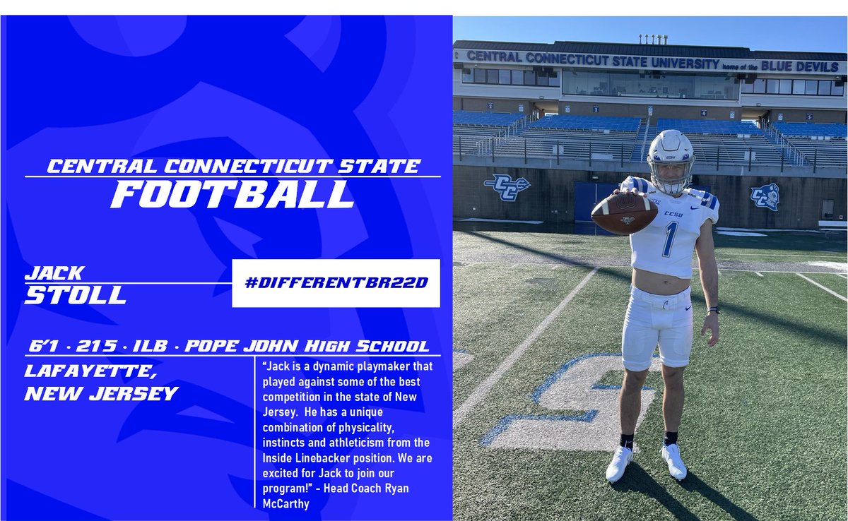 Welcome Jack Stoll, an inside linebacker from Pope John XXIII Regional High School in New Jersey, to the CCSU Football Family!

➡️<a href="/JackStoll6/">Jack Stoll.</a>
#DIFFERENTBR22D