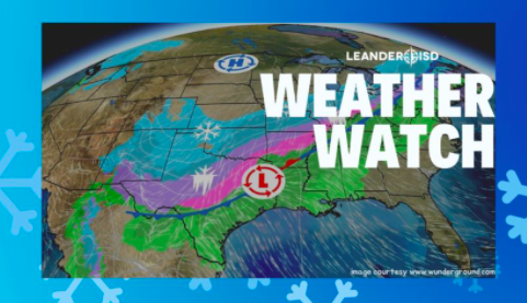 LeanderISD's tweet photo. All LISD classes are canceled Thursday, Feb. 3 due to inclement weather. We will notify families on Thursday afternoon about potentially closing schools Friday. Stay warm and stay safe! 

More information: https://t.co/pBcpyEhbSd https://t.co/Kh1WSu2JvL