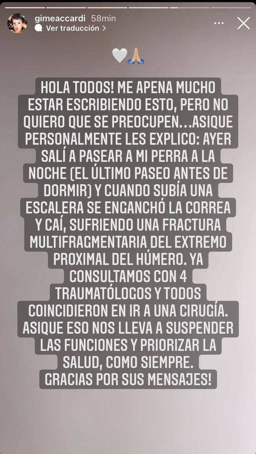 Gimena Accardi sufrió un accidente doméstico y se suspendieron las funciones de la obra que protagoniza con Nico Vázquez