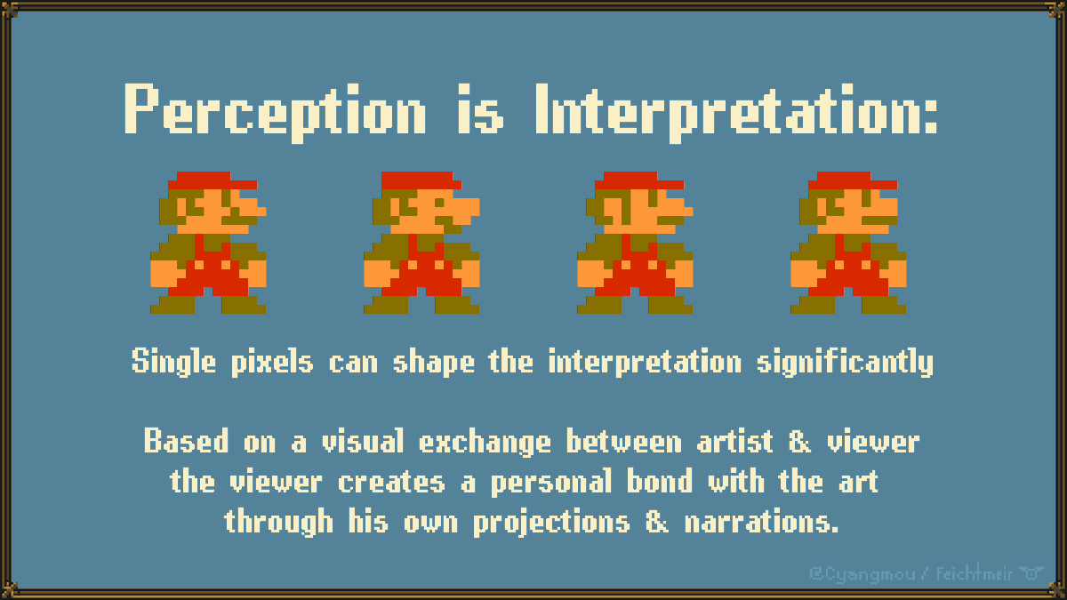 cyangmou's tweet photo. You asked me at which resolution pixelart stops being pixelart. 
I think the resolution doesn't affect if something is pixelart, but with a higher resolution a single pixel gets smaller and therefore has less impact on the overall perception play, which is achieved in small arts. https://t.co/YSdflLzgnq