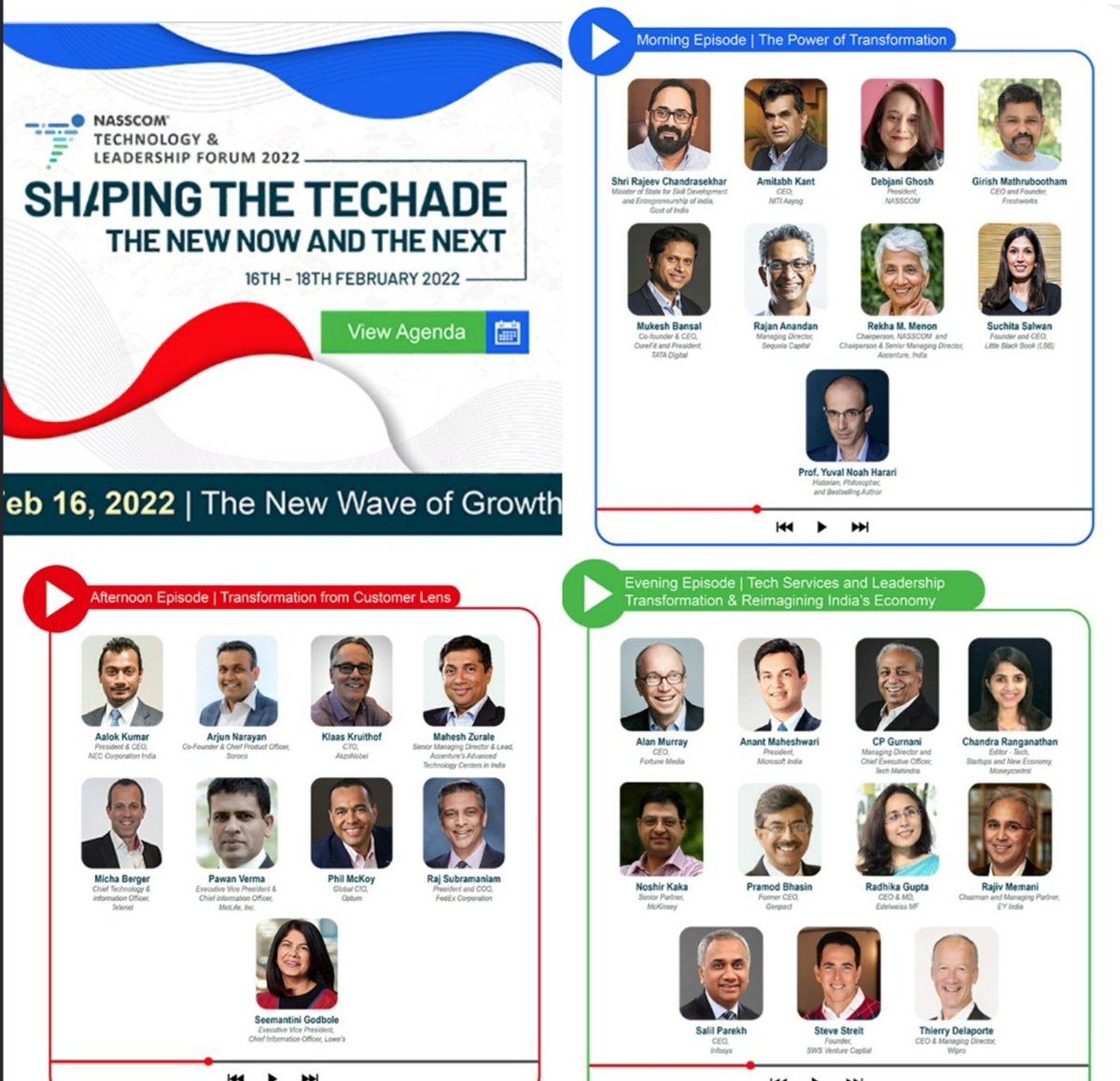 debjani_ghosh_'s tweet photo. #NTLF22 is bringing together some of the best global thought leaders to build the narrative n blueprint for the #Techade!
We kick off on #Feb16 with focus on the #PowerofTransformation .. with this amazing line up of speakers!!
Register at https://t.co/PmLVoTvoXA
@nasscom https://t.co/Dl5ldhdxom