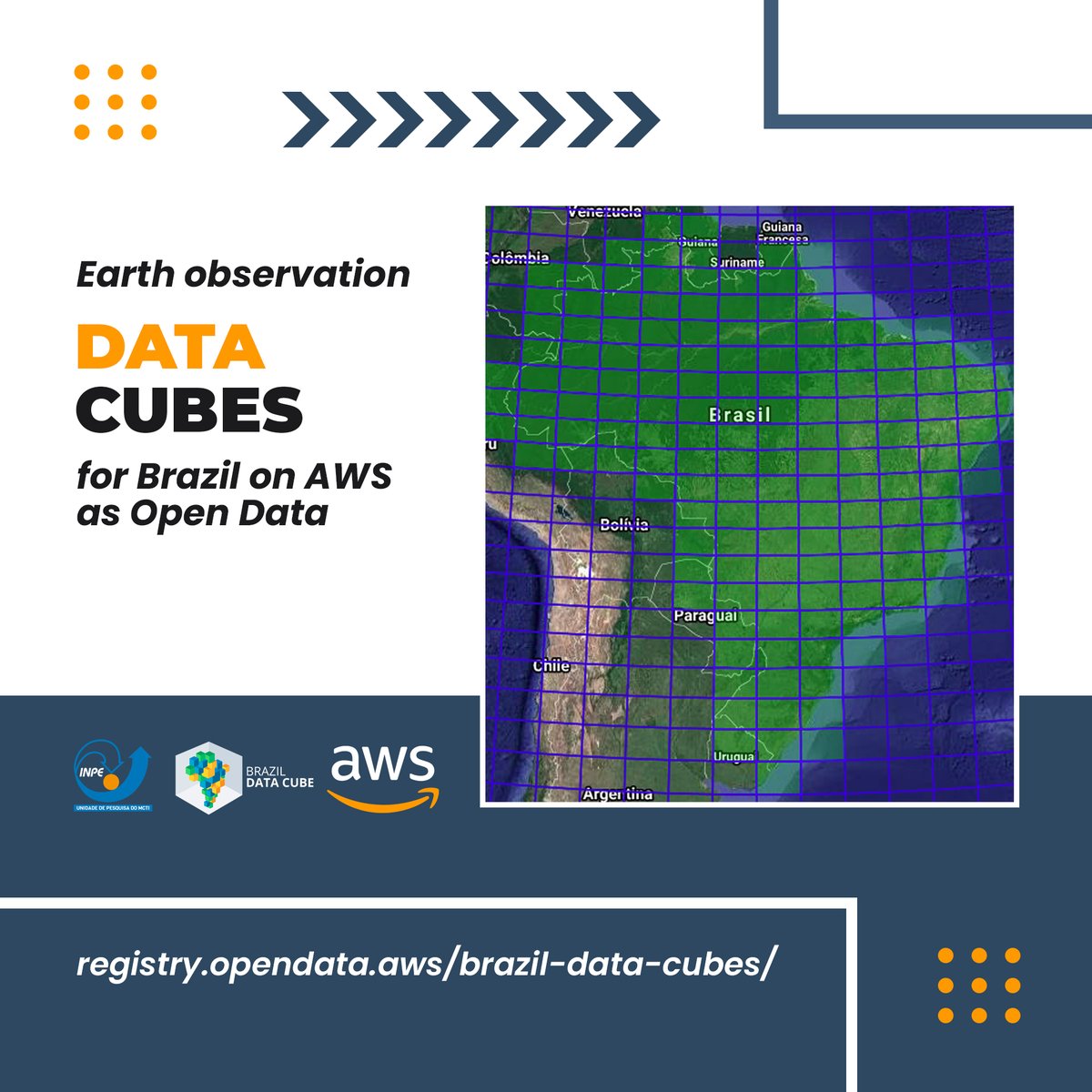 BrazilDataCube's tweet image. From January 2022, the Earth observation data cubes for Brazil produced by the BDC project are available on AWS as Open Data. More information at: registry.opendata.aws/brazil-data-cu….
#brazildatacube #cubodedadosbrasil
@obtinpe @inpe_mct @awscloud