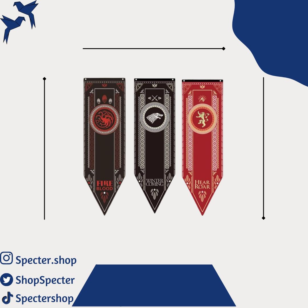 ShopSpecter's tweet photo. أعلام عوائل (ستارك-لانستر-تارقيريان) https://t.co/ddfCso5qq2